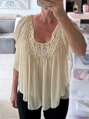 Victoria's Secret Cream Crochet-Trim Flowing Blouse
